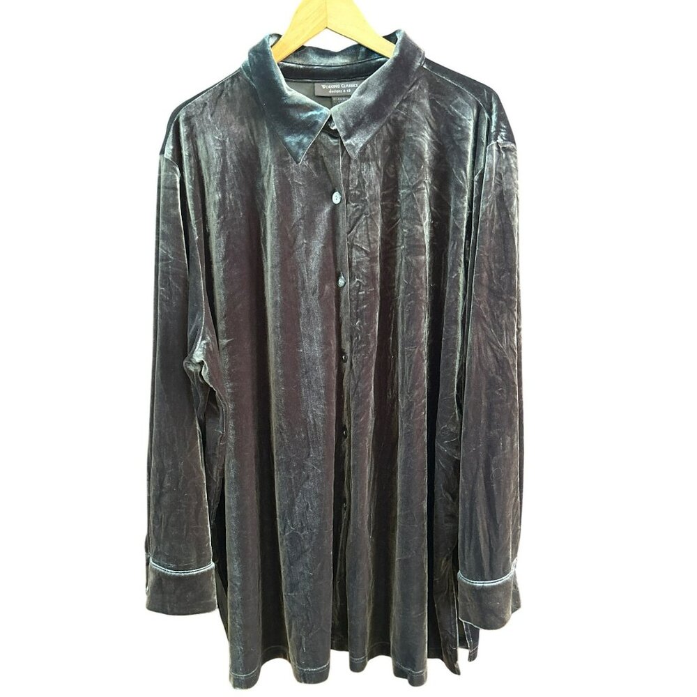 Vintage Working Classics Designs Co Black Velvet Button-Up Shirt 26/28 Oversized